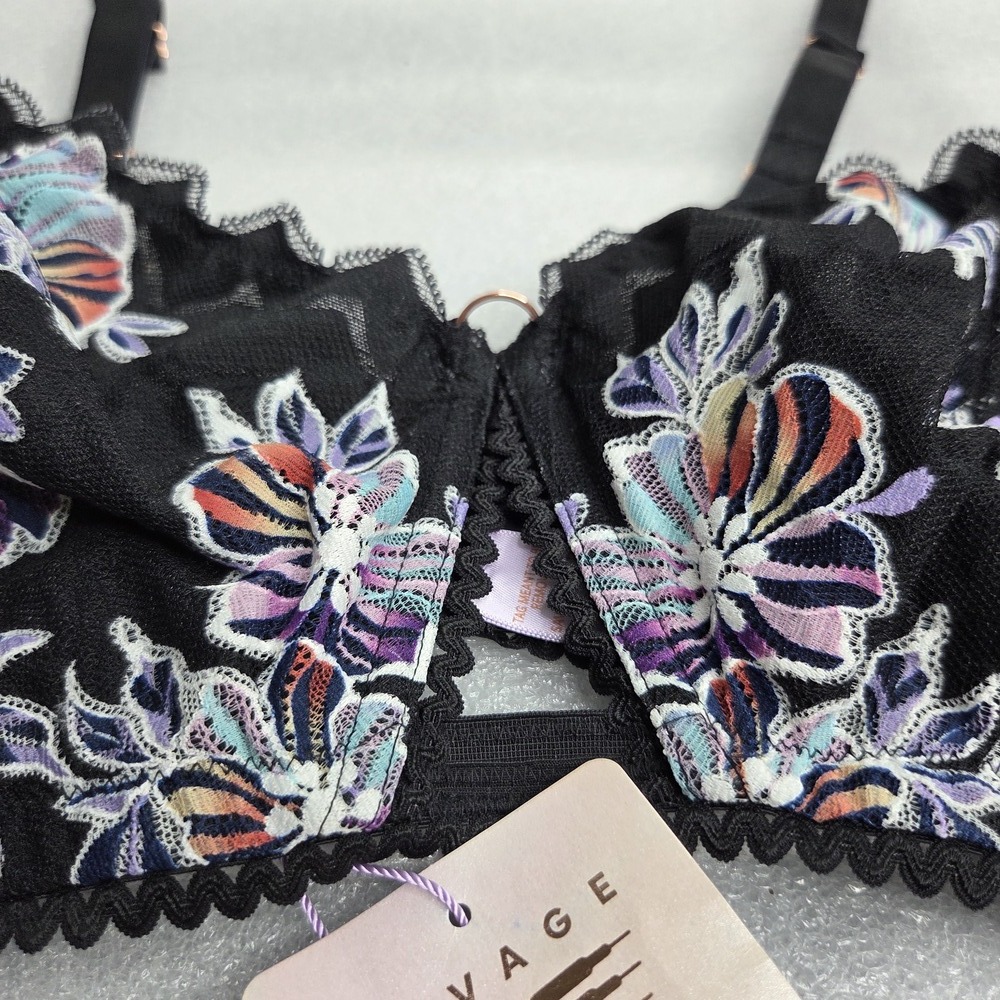Savage X Fenty Zig Zag Zen Black & Floral Lace Bralette 3X NWT - Picture 4 of 9